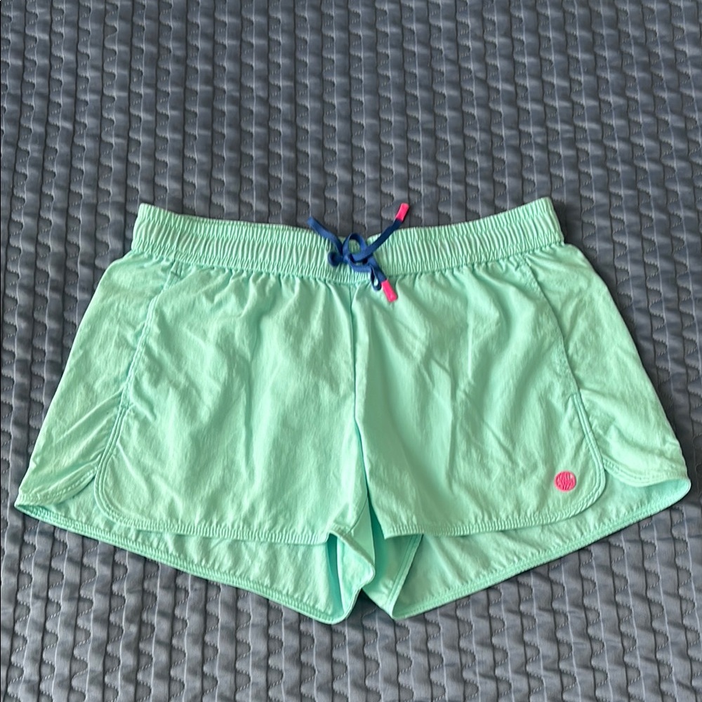 Lilly Pulitzer Aqua Shorts with Pink Logo